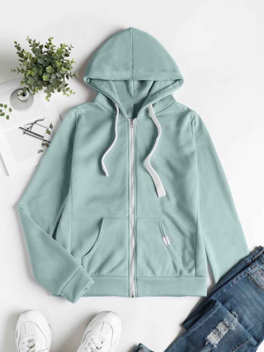 Womens Casual Sporty Cardigan With Zipper Hooded Sweatshirt - VEX CLUB HOUSE