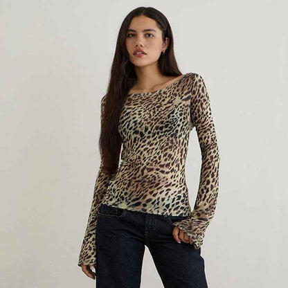 Womens Lightweight Loose-fitting Sexy Animal-print T-shirt Top - VEX CLUB HOUSE