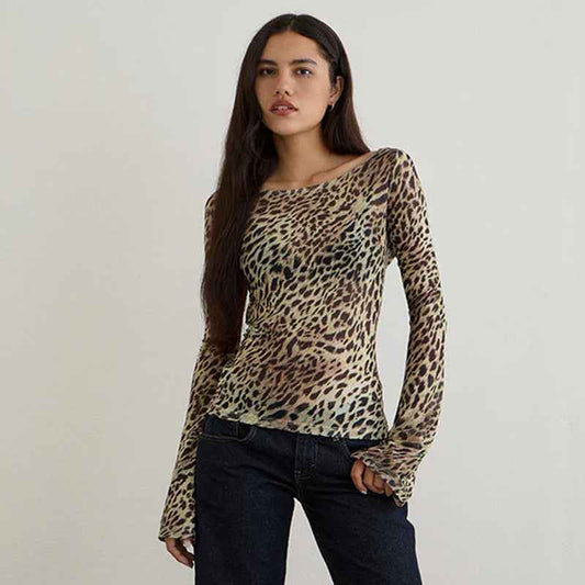 Womens Lightweight Loose-fitting Sexy Animal-print T-shirt Top - VEX CLUB HOUSE