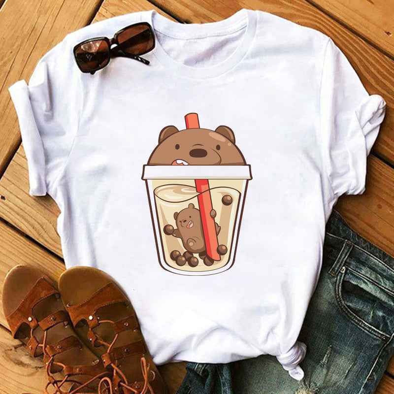 New Cute Milk Tea Print Short Sleeve Women - VEX CLUB HOUSE