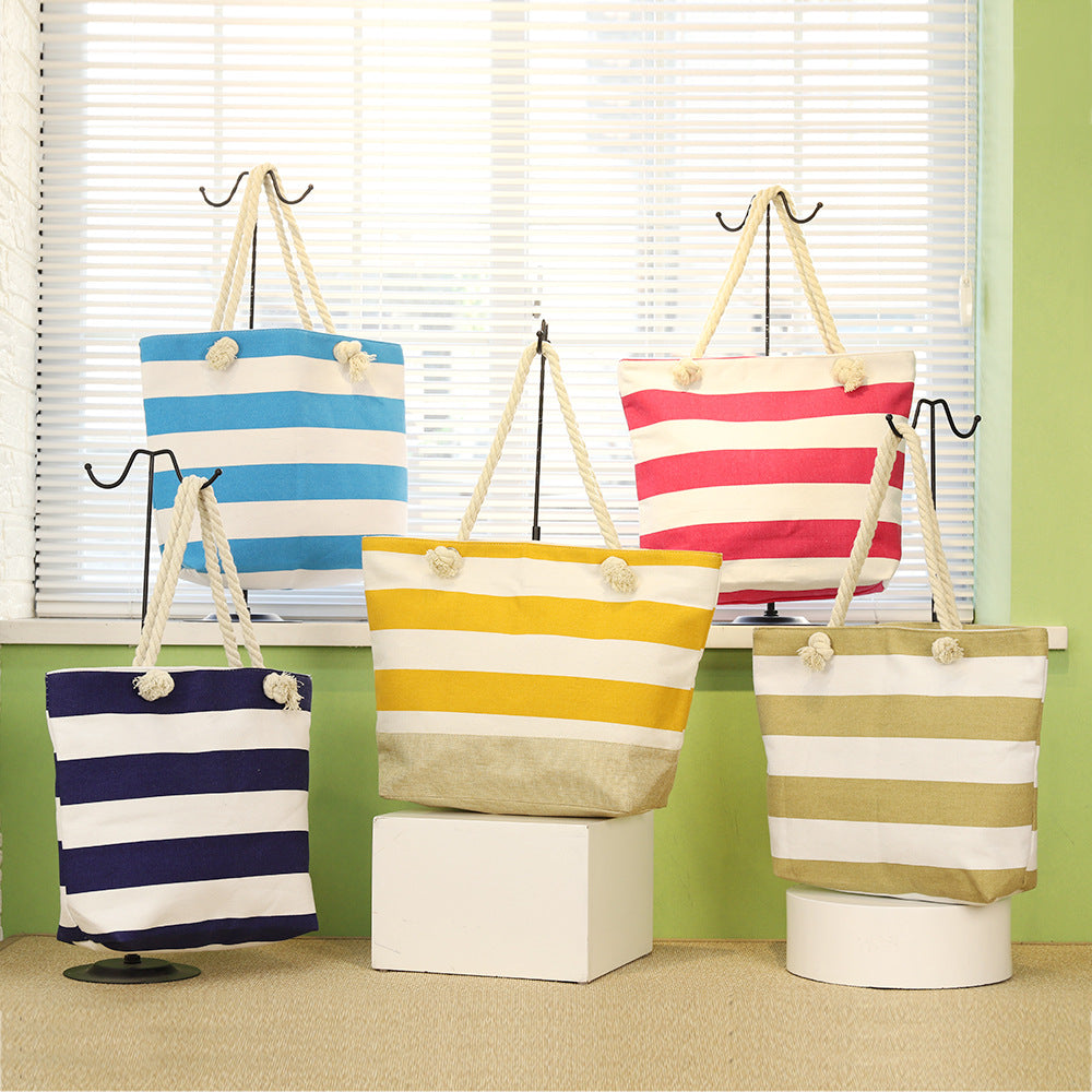 Striped Beach Bag Casual Large Capacity Women Shoulder Bags - VEX CLUB HOUSE