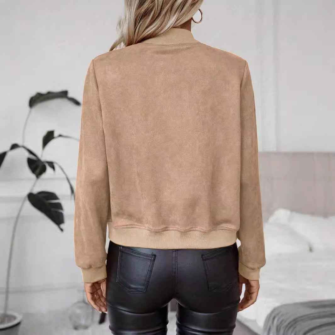 All-match Suede Zipper Short Coat - VEX CLUB HOUSE