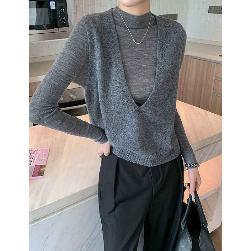 Elegant Deep V-neck Pure Wool Versatile Layered Knit Vest - VEX CLUB HOUSE