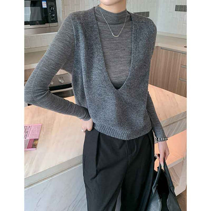 Elegant Deep V-neck Pure Wool Versatile Layered Knit Vest - VEX CLUB HOUSE