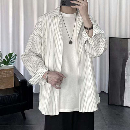 Striped White Shirt Men's Shirt Long Sleeve Casual - VEX CLUB HOUSE