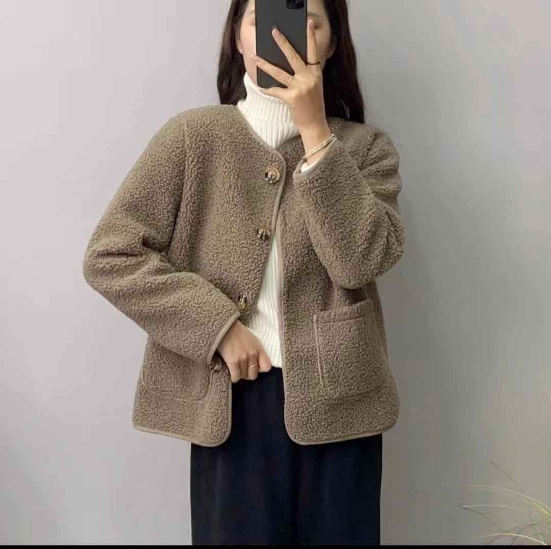 Round Neck Lamb Wool Loose Coat - VEX CLUB HOUSE