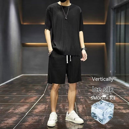 Men's Summer Thin Loose Short-sleeved Shorts High Sense Quick-drying Clothes Two-piece Suit - VEX CLUB HOUSE