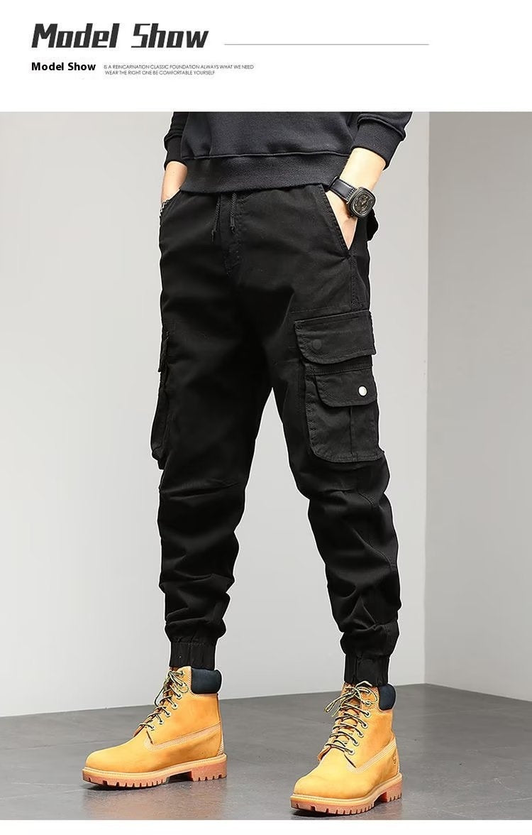 Men's Cropped Tooling Spring And Autumn Loose-fitting Casual Ankle-banded Trousers Multi-pocket - VEX CLUB HOUSE