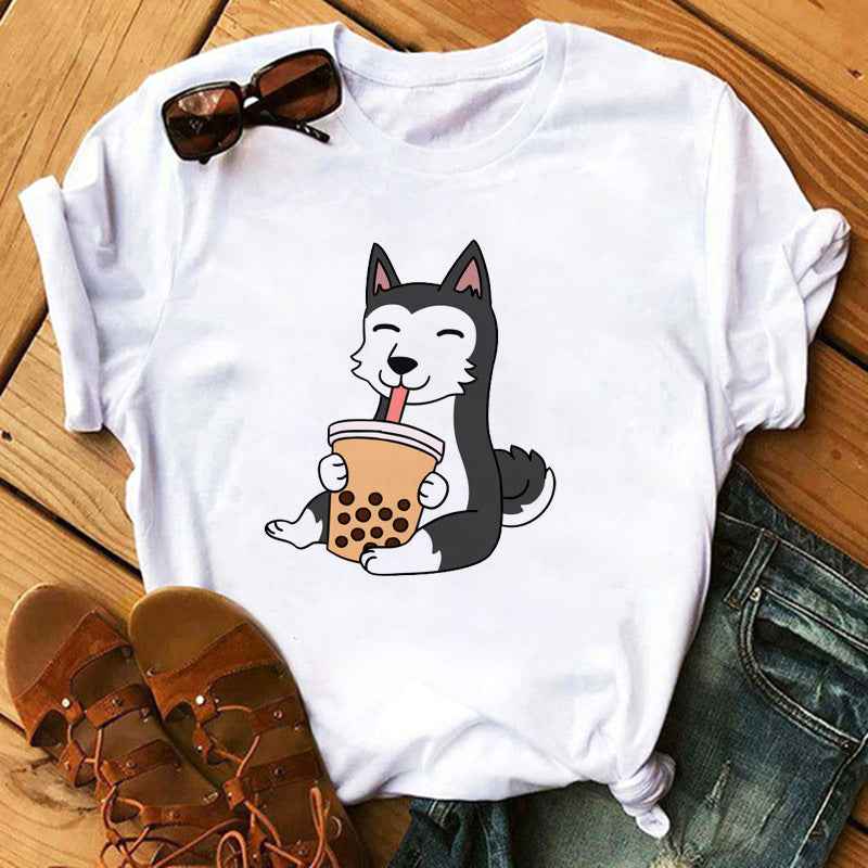 New Cute Milk Tea Print Short Sleeve Women - VEX CLUB HOUSE