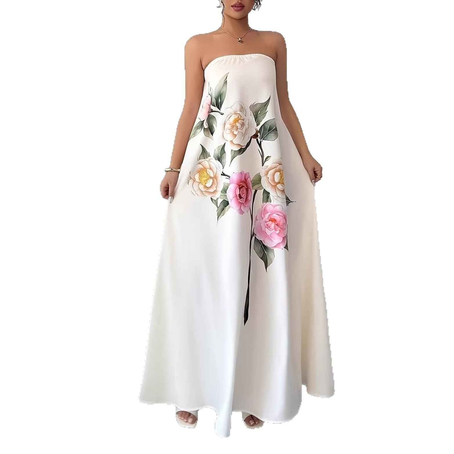 Floral Strapless Dress A Stylish Casual One-piece - VEX CLUB HOUSE