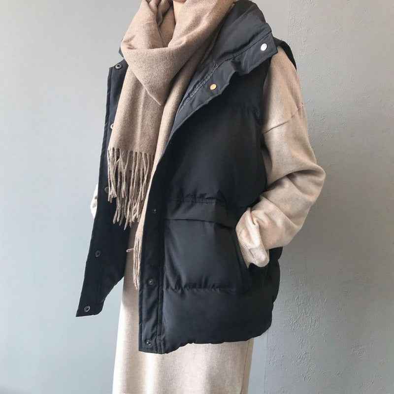 Women's Loose Short Down Cotton Vest Jacket - VEX CLUB HOUSE