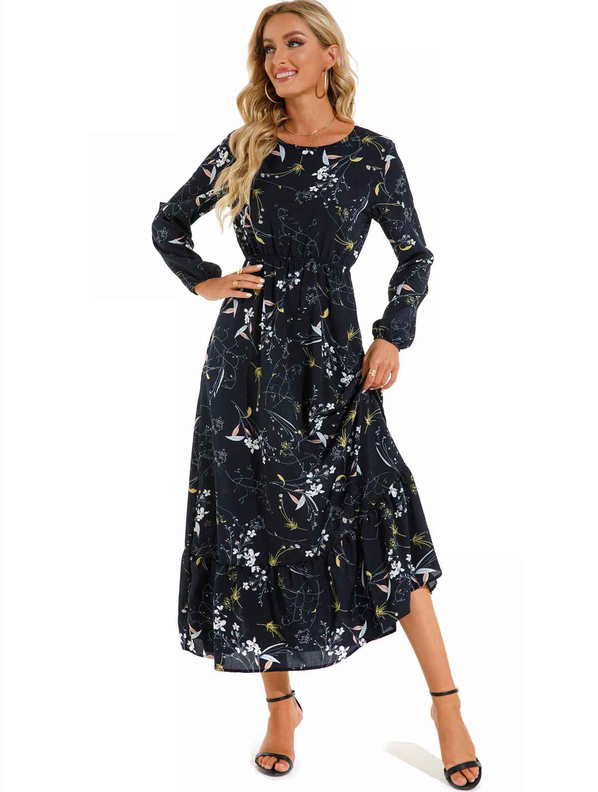 Womens Versatile Round-neck Floral Chiffon Dress - VEX CLUB HOUSE