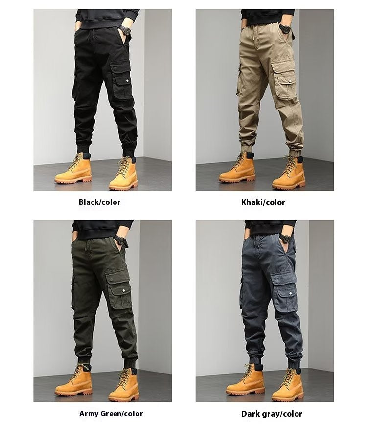 Men's Cropped Tooling Spring And Autumn Loose-fitting Casual Ankle-banded Trousers Multi-pocket - VEX CLUB HOUSE