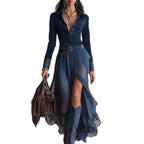 New FallWinter Fashion Casual Polo-Neck Patchwork Long-Sleeve Dress - VEX CLUB HOUSE