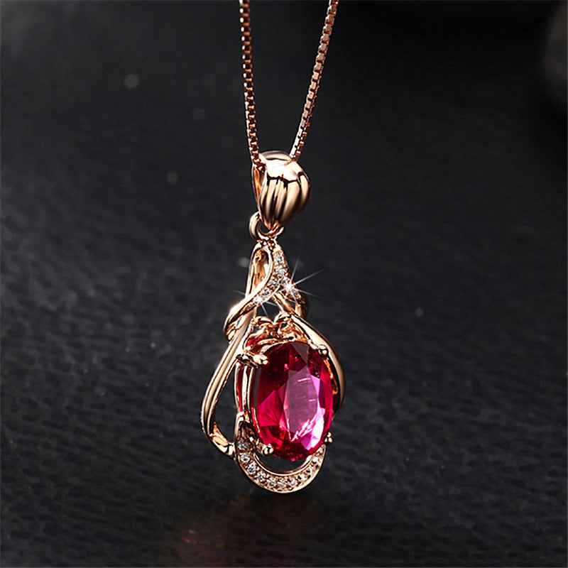 Women's Korean-style Red Tourmaline Colored Gemstone Pendant Necklace - VEX CLUB HOUSE