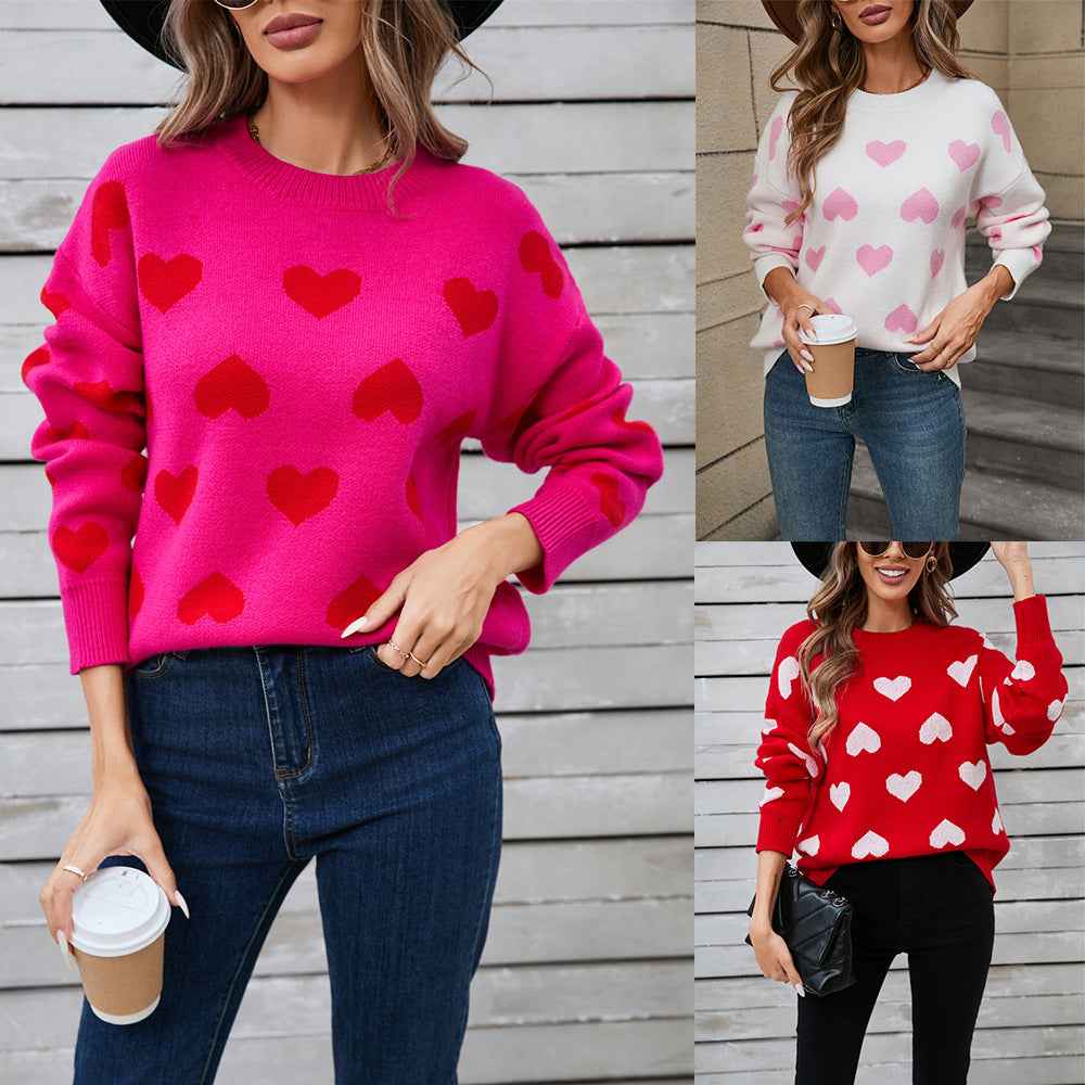 New Womens Heart Shaped Sweater For Valentines Day Crew Neck Plus Size - VEX CLUB HOUSE