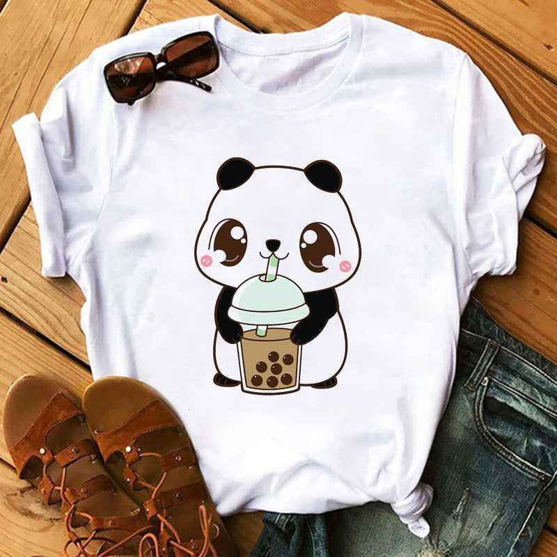 New Cute Milk Tea Print Short Sleeve Women - VEX CLUB HOUSE