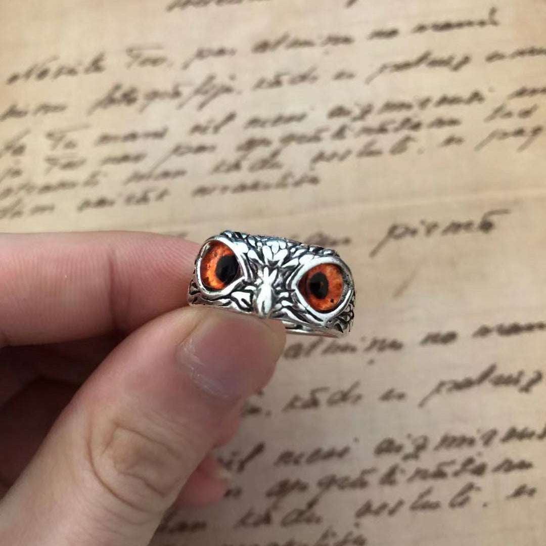 Plain Silver Retro Blue Glasses Owl Jewelry Ring Men And Women Design Owl Ring V E X C L U B H O U S E
