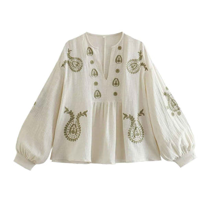 Womens Loose-fitting Cotton Embroidered Blouse - VEX CLUB HOUSE