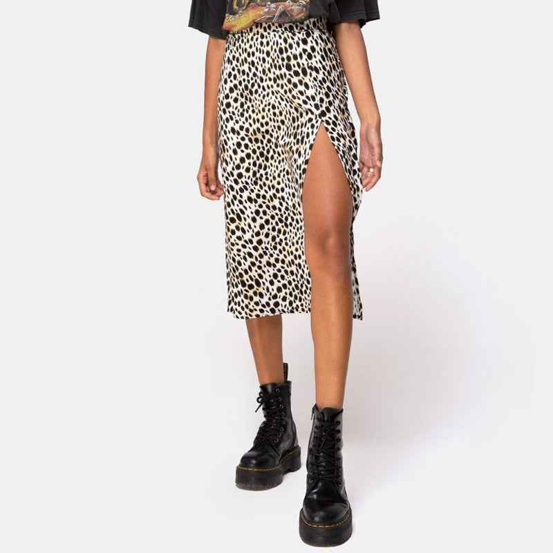 European And American Leopard Print Long Skirt High Waist Slit Hip Skirt - VEX CLUB HOUSE
