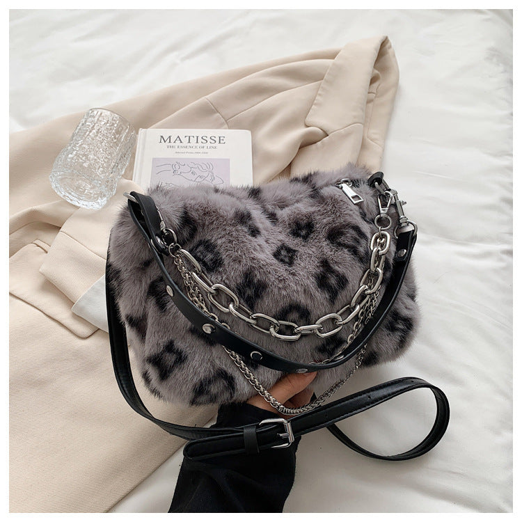 Winter Plush Bags Chain Shoulder Bag Women Flowers Print Handbags - VEX CLUB HOUSE