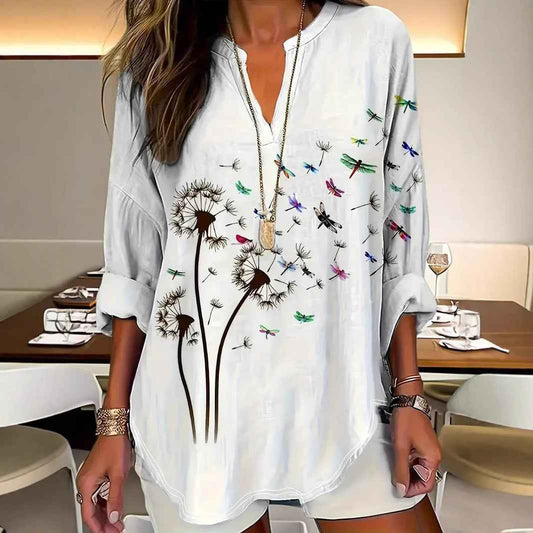 Womens Stand Collar Button-Down Drop Shoulder Long-Sleeve Top - VEX CLUB HOUSE