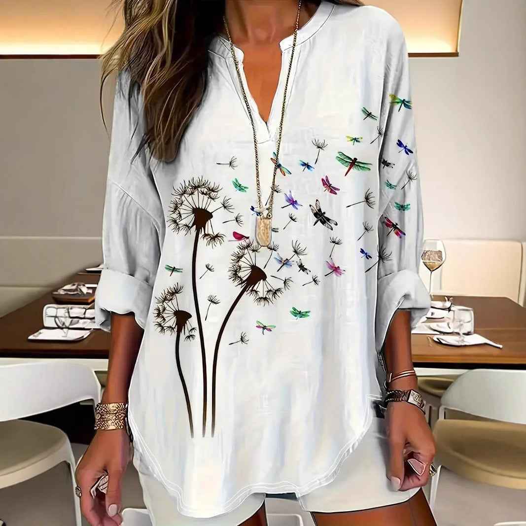 Womens Stand Collar Button-Down Drop Shoulder Long-Sleeve Top - VEX CLUB HOUSE