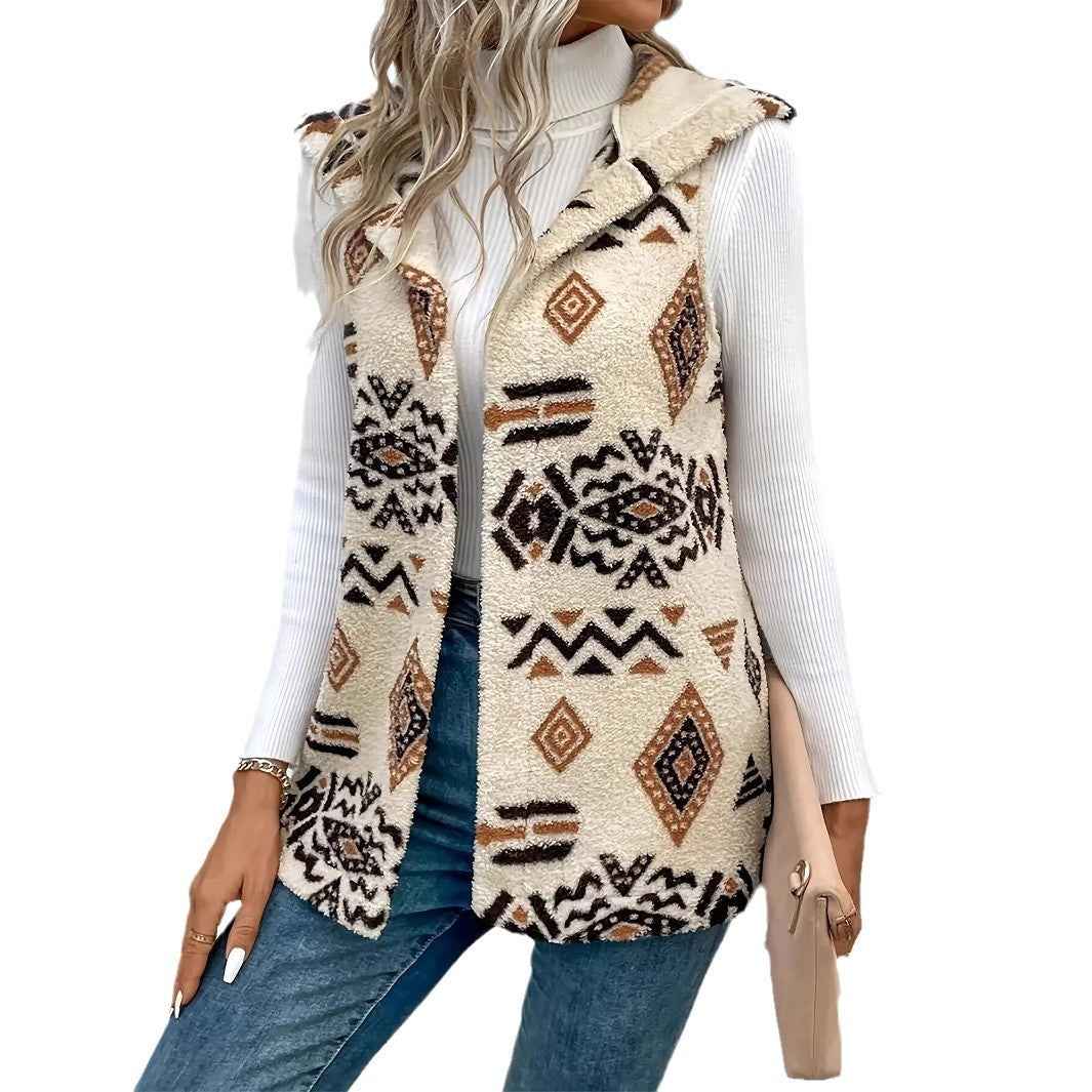 Women's Double-sided Printed Hooded Vest - VEX CLUB HOUSE