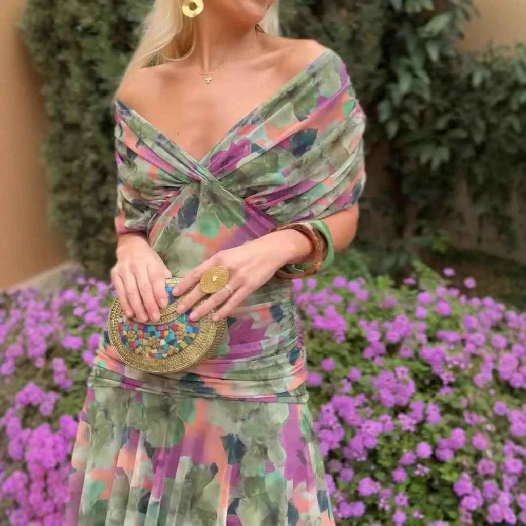 European And American SpringSummer Mesh Printed Camisole Dress - VEX CLUB HOUSE