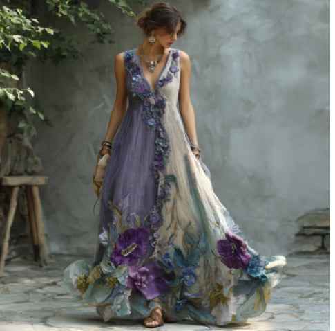 Plus Size Women's Loose White Match Deep V-neck Sleeveless Dress - VEX CLUB HOUSE