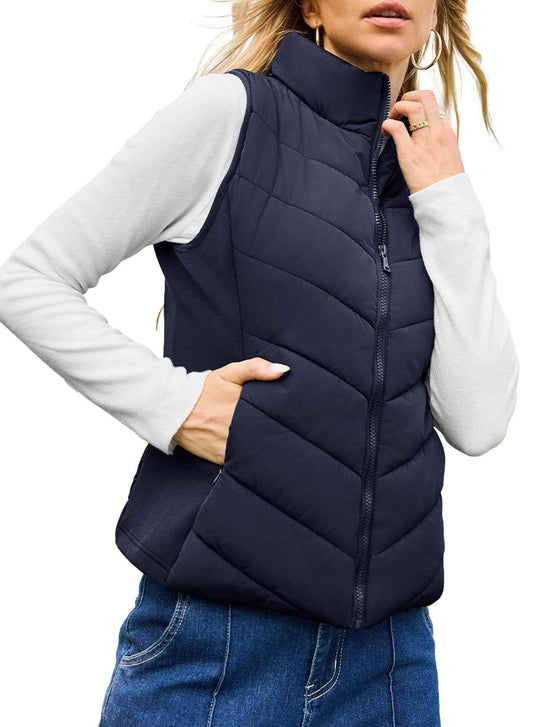 Simple Stand Collar Women's Thick Thermal Quilted Vest - VEX CLUB HOUSE