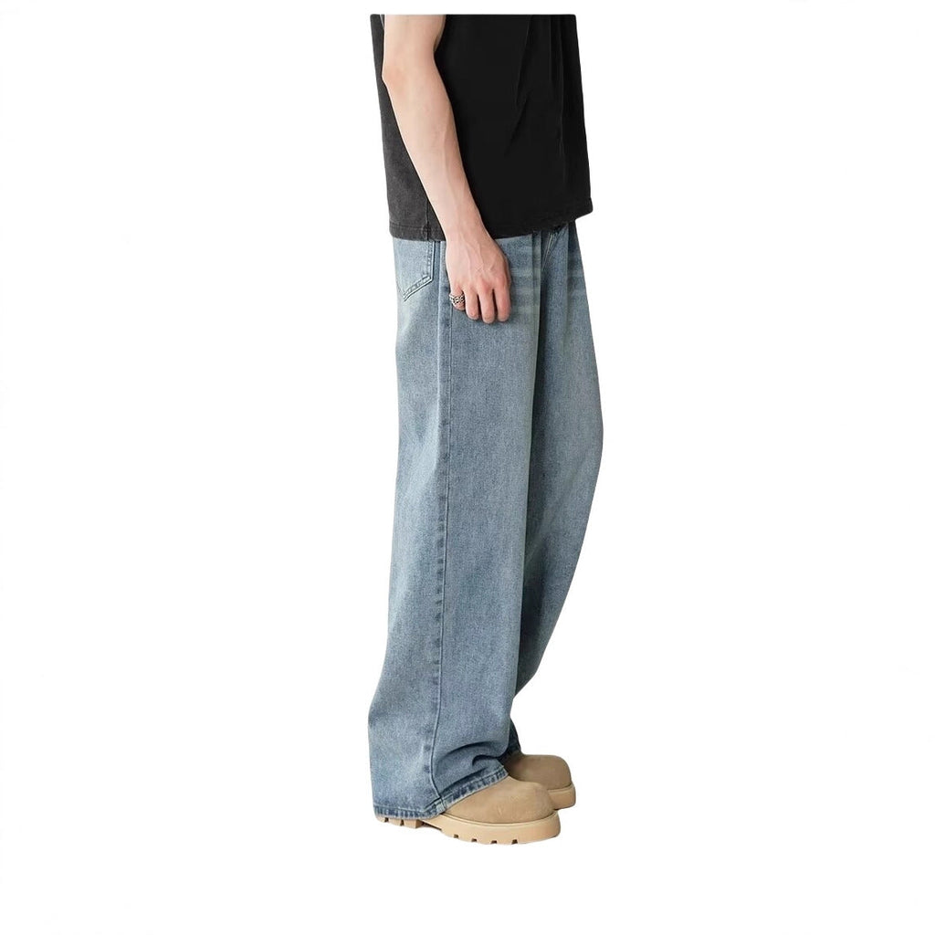 Mens Straight-Leg Relaxed-Fit Vintage Blue Denim Jeans In American Style - VEX CLUB HOUSE