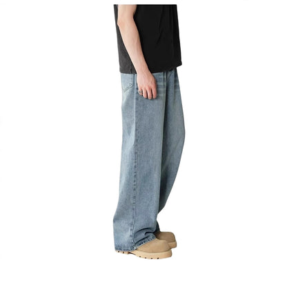 Mens Straight-Leg Relaxed-Fit Vintage Blue Denim Jeans In American Style - VEX CLUB HOUSE