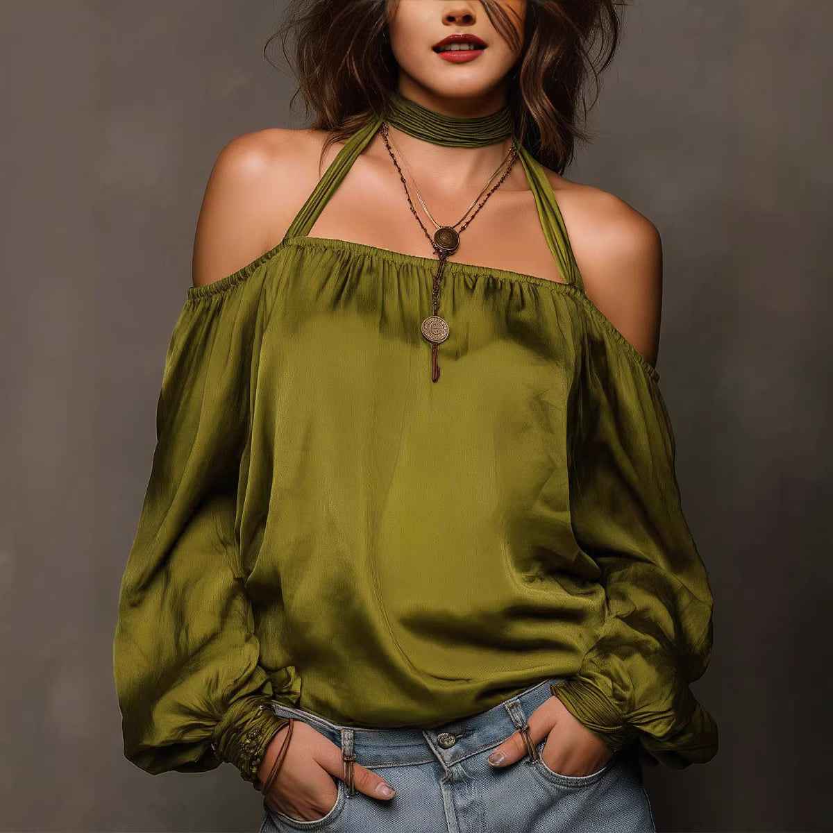 Womens Stylish Casual Off-shoulder Satin Top - VEX CLUB HOUSE