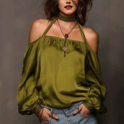 Womens Stylish Casual Off-shoulder Satin Top - VEX CLUB HOUSE