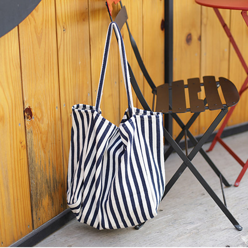 Striped Canvas Bags High Capacity Shoulder Bags For Women Fashion Shopper Handbags Casual Shopping Totes - VEX CLUB HOUSE