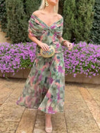 European And American SpringSummer Mesh Printed Camisole Dress - VEX CLUB HOUSE