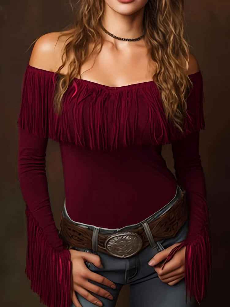 Fringed Top With Long Sleeves Vintage Form-fitting And Sexy - VEX CLUB HOUSE