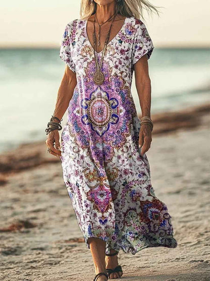 Womens Floral V-Neck Short-Sleeve Dress - VEX CLUB HOUSE