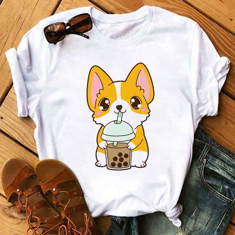 New Cute Milk Tea Print Short Sleeve Women - VEX CLUB HOUSE