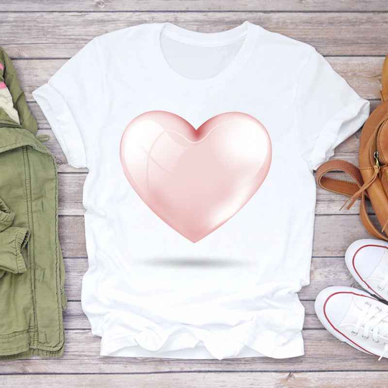 Watercolor Love Fashion Print Short-sleeved T-shirt Women's Trend - VEX CLUB HOUSE