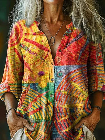 Womens Versatile Printed Long-sleeve Blouse - VEX CLUB HOUSE