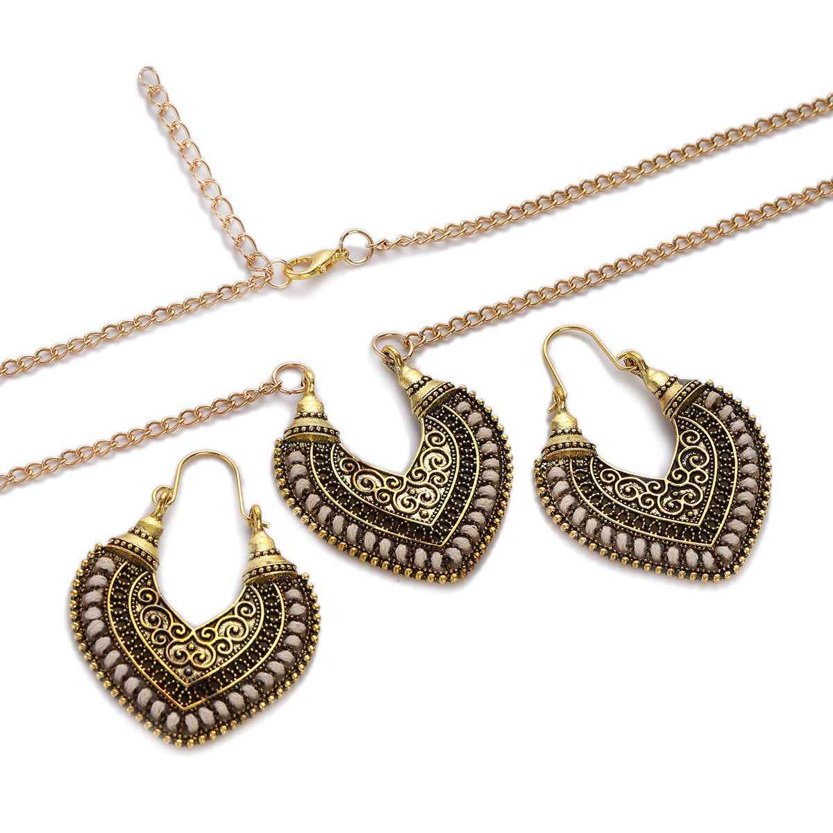 Colored Rope Winding Earrings Necklace Two-piece Set - VEX CLUB HOUSE