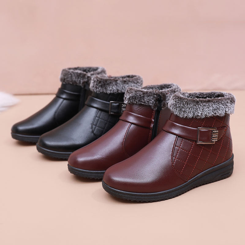 Cotton Plus Velvet Warm Booties Flat Leather Shoes - VEX CLUB HOUSE