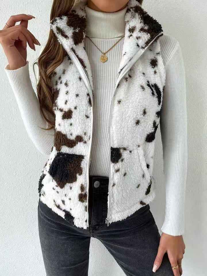 Printed Double-sided Plush Zip-up Cardigan - VEX CLUB HOUSE