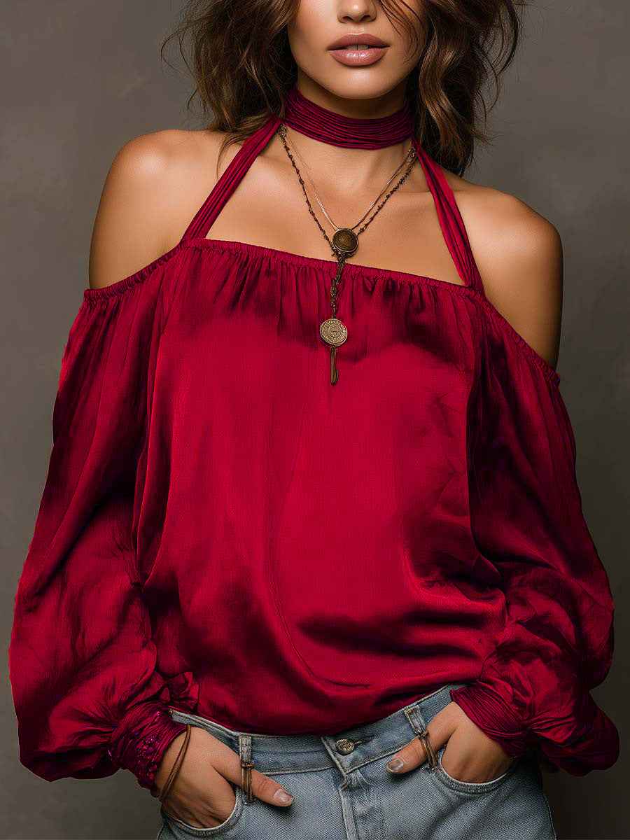 Womens Stylish Casual Off-shoulder Satin Top - VEX CLUB HOUSE