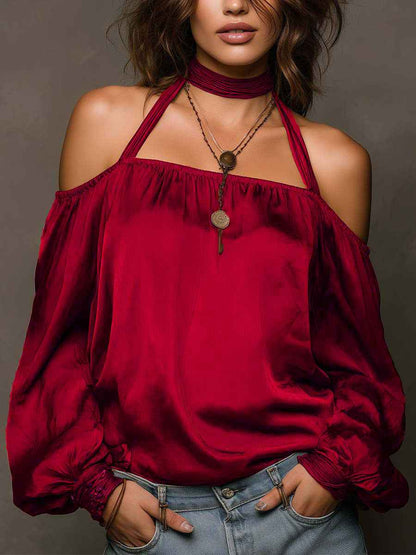 Womens Stylish Casual Off-shoulder Satin Top - VEX CLUB HOUSE