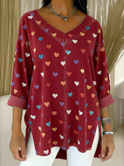 Retro Botanical Print Relaxed-fit Long-sleeve Casual Top - VEX CLUB HOUSE