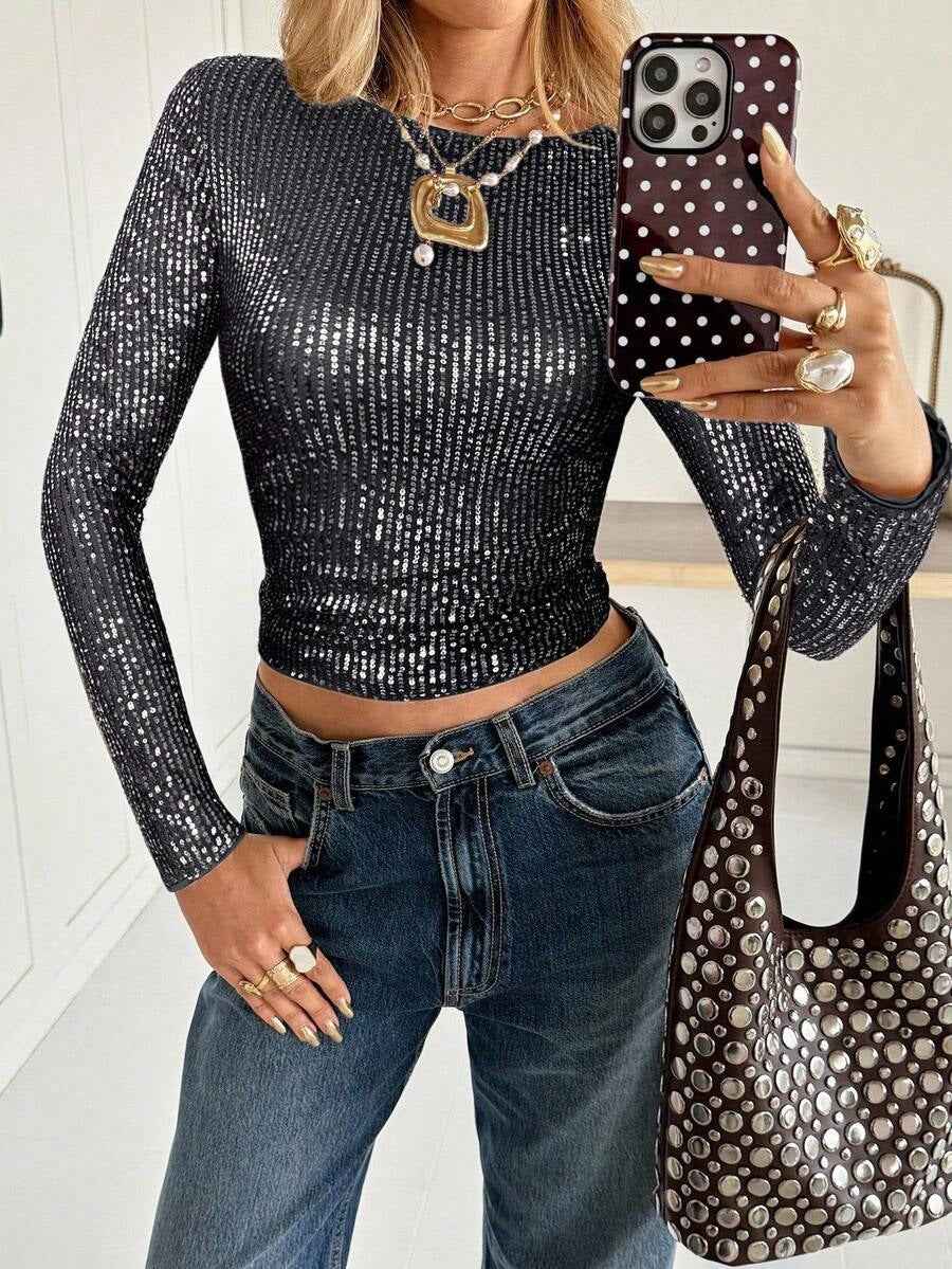 New Shiny Sequin Long-sleeve T-shirt Top - VEX CLUB HOUSE