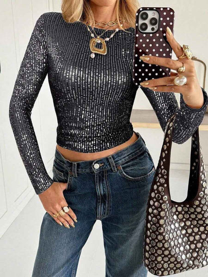 New Shiny Sequin Long-sleeve T-shirt Top - VEX CLUB HOUSE